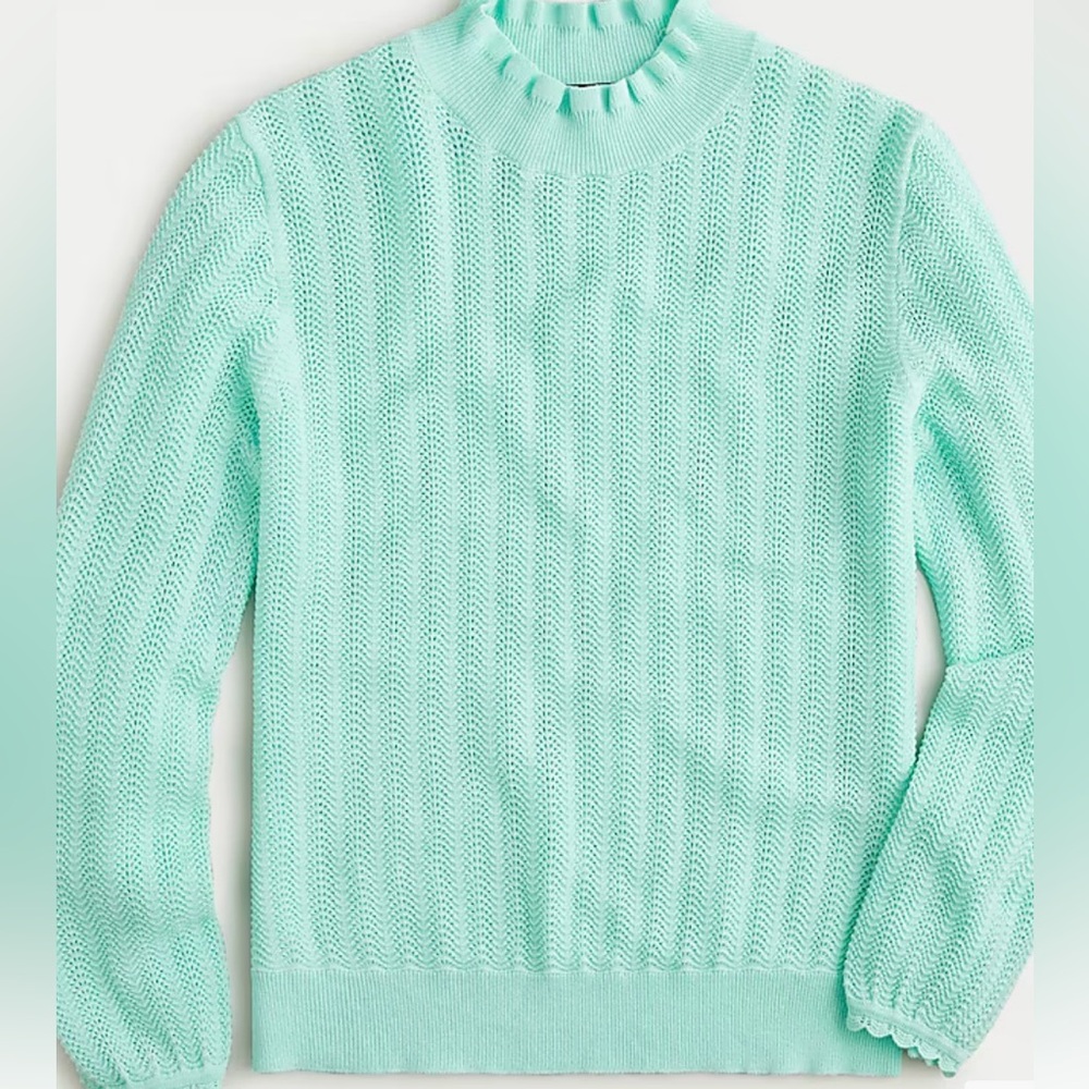 J Crew pointelle ruffle mockneck sweater.  Size XS